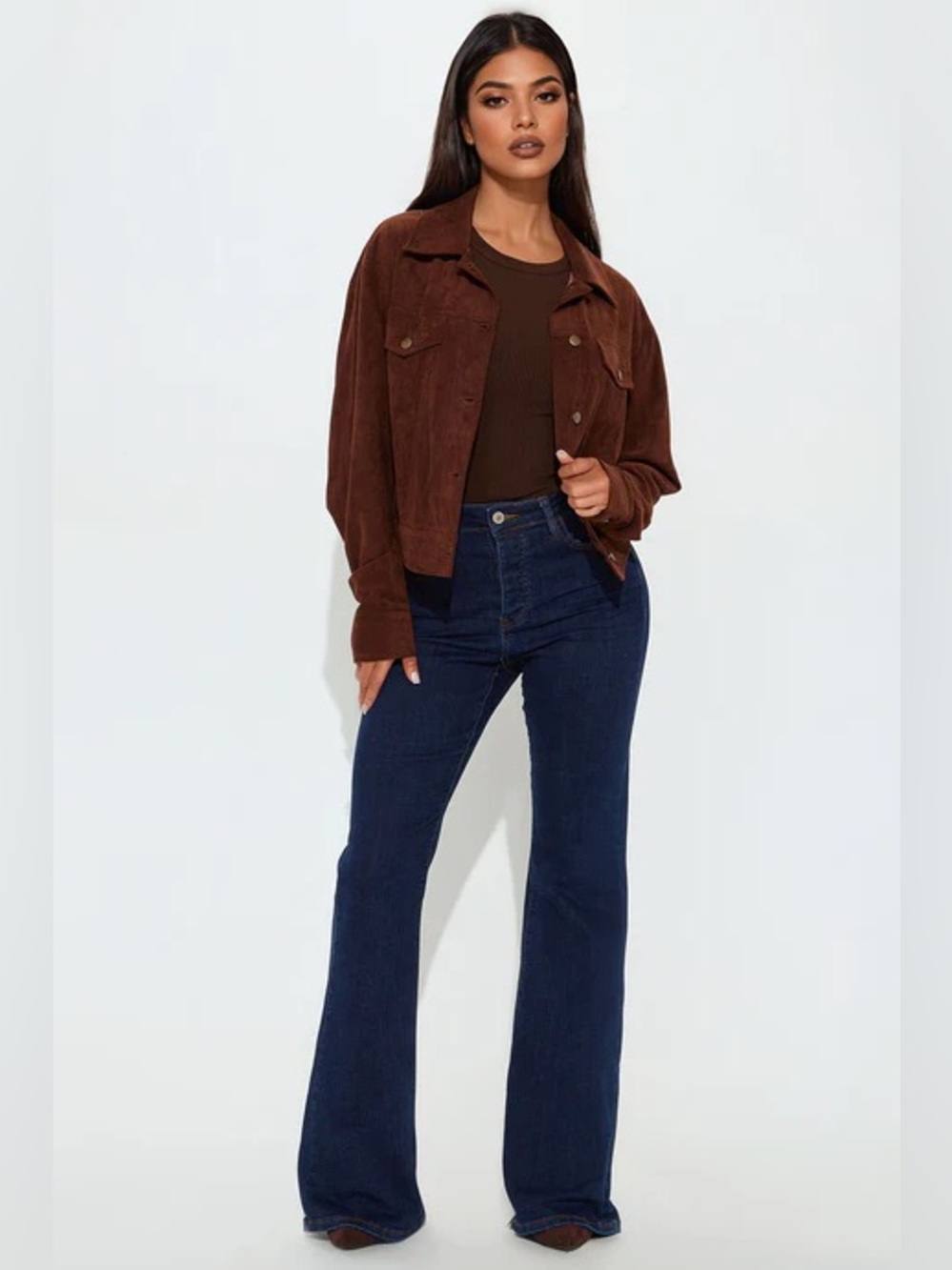 Raven Faux Suede Cropped Jacket - Brown - Picture 2 of 5